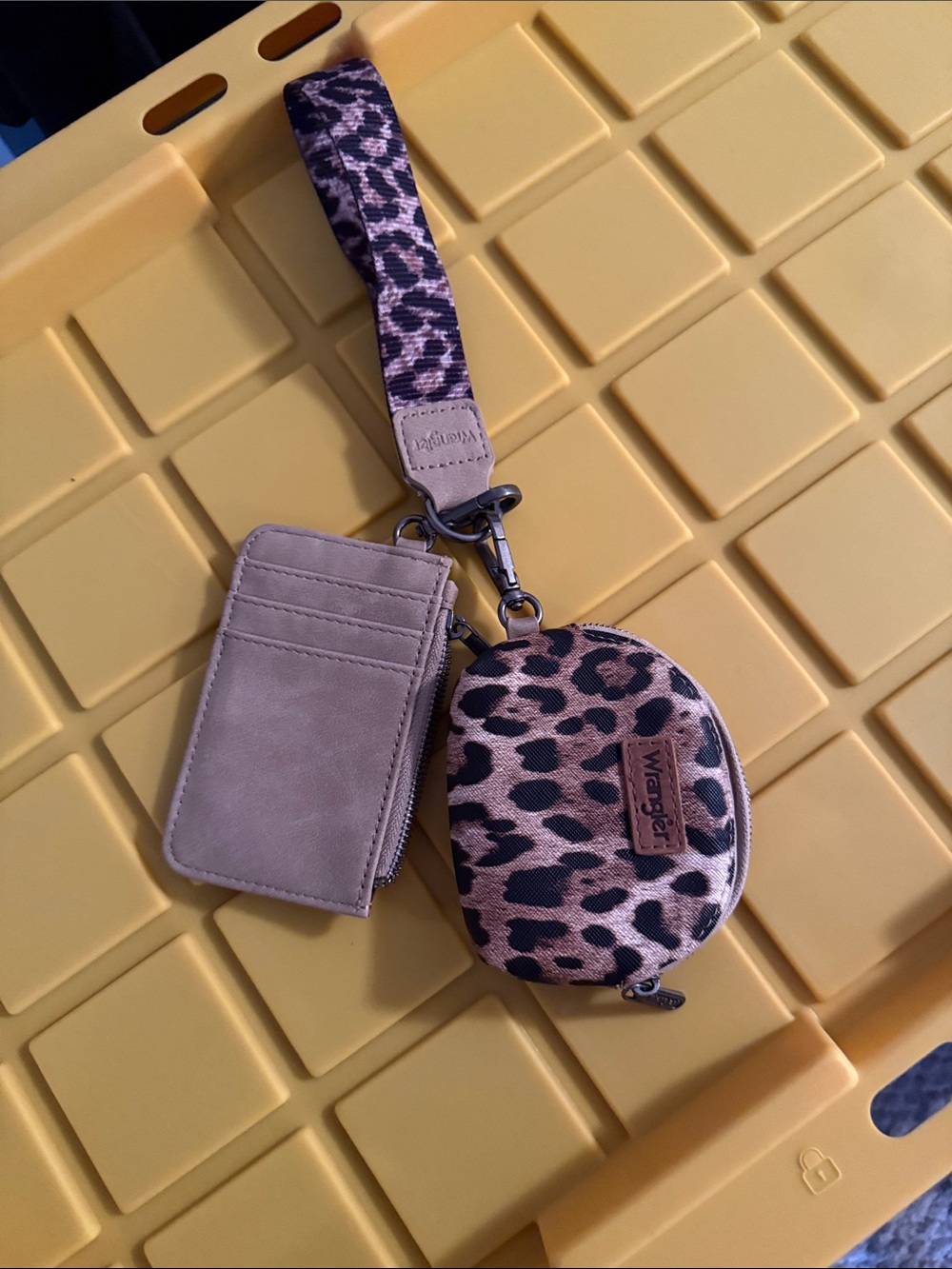 Wrangler Leopard Print Round Coin Pouch and Card Sleeve - Black and Tan